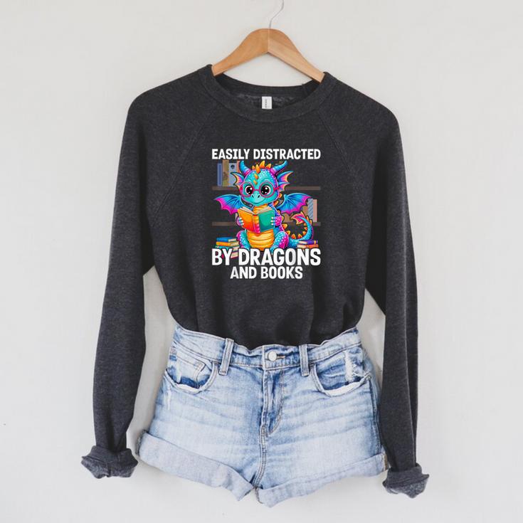 Easily Distracted By Dragons And Books Raglan Sleeve Sweatshirt