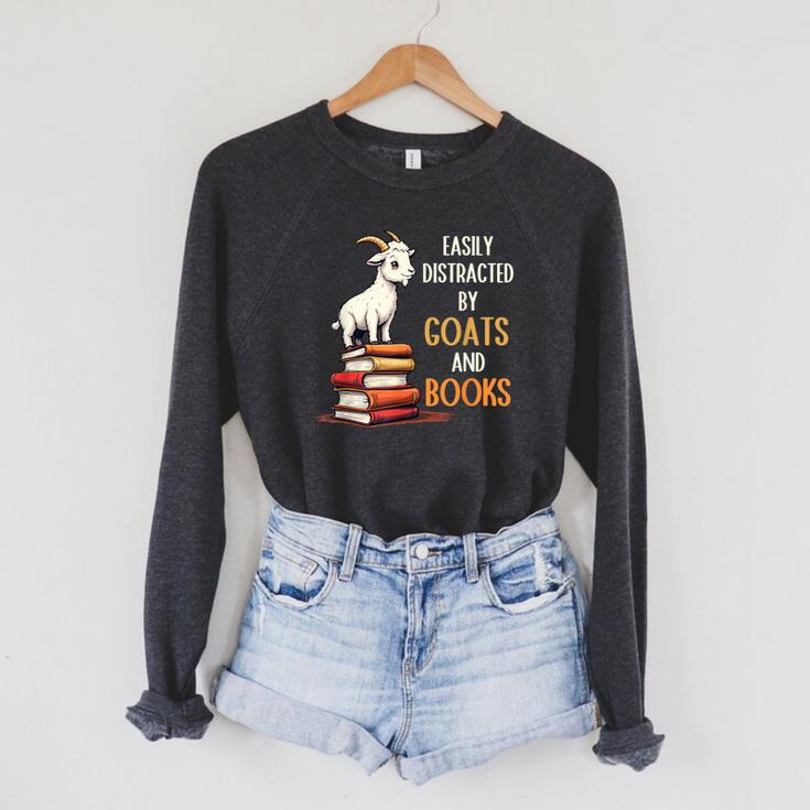 Easily Distracted By Goats And Books Goats And Book Reading Raglan Sleeve Sweatshirt