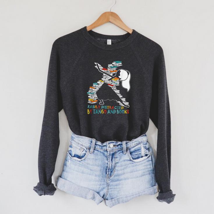 Easily Distracted By Tango And Books Dance Bookworm Reading Raglan Sleeve Sweatshirt