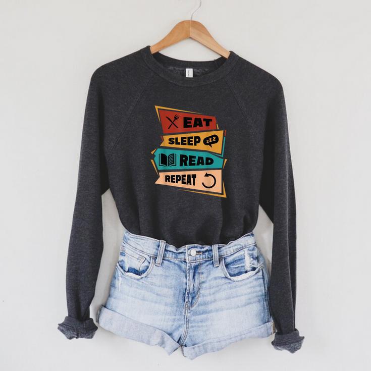 Eat Sleep Read Repeat Reading Books Reader Bookworm Raglan Sleeve Sweatshirt