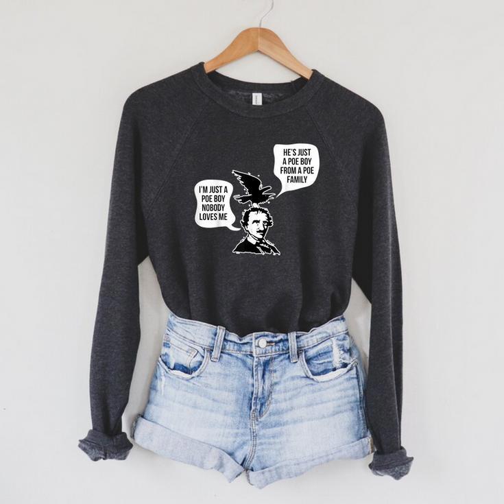 Edgar Allen Poe Raven Book Nerd Poet Literature Raglan Sleeve Sweatshirt