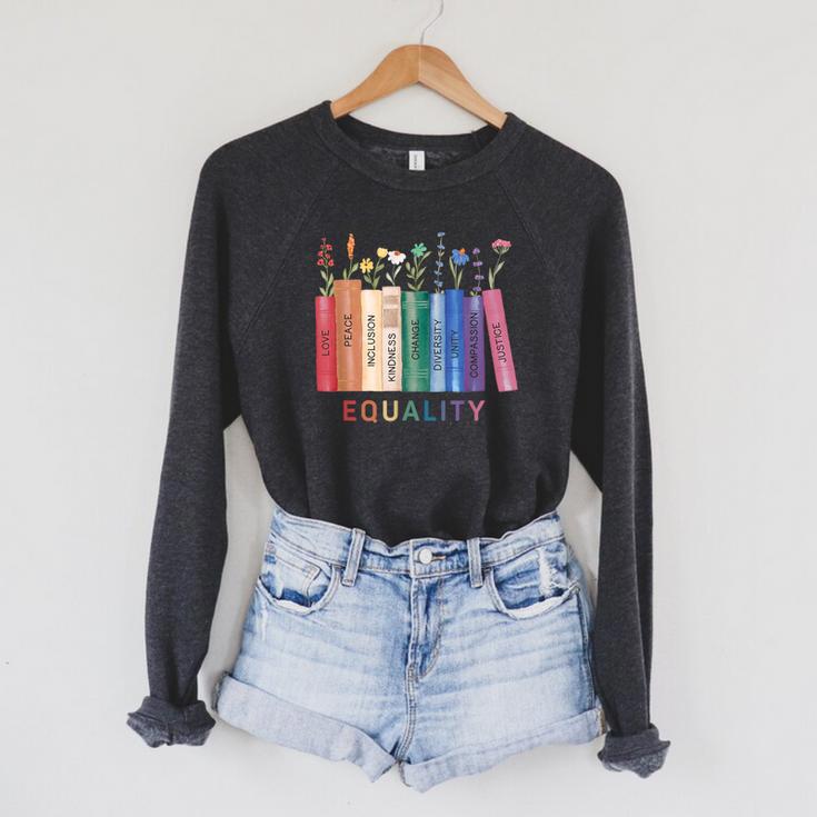 Equality Flower Books Equal Rights Social Justice Feminist Raglan Sleeve Sweatshirt