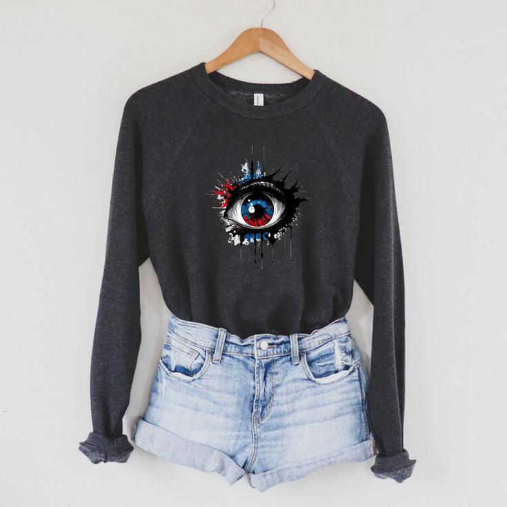 Evil Eye Comic Book Art Eyes Red Blue Grunge Aesthetic Raglan Sleeve Sweatshirt