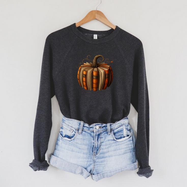 Fall Book Pumpkin Halloween Retro Fall Librarians Bookworm Raglan Sleeve Sweatshirt