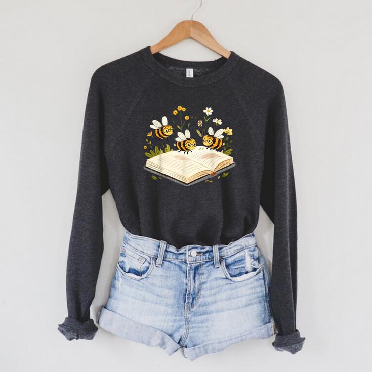Floral Bumble Bee Reading Book Wildflower Bookish Librarian Raglan Sleeve Sweatshirt Floral Bumble Bee Reading Book Wildflower Bookish Librarian Raglan Sleeve Sweatshirt