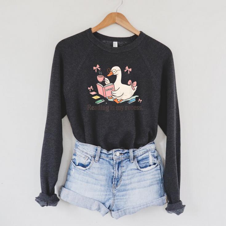 Goose Reading Romance Book Recess Bookworm Raglan Sleeve Sweatshirt