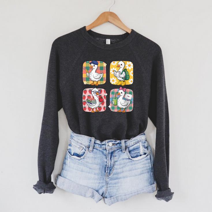 Goose Teacher Back To School Goose Books Student Cute Raglan Sleeve Sweatshirt