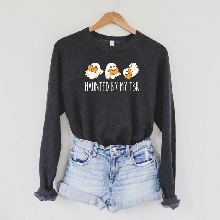 Haunted By My TBR Ghosts Reading Halloween Books Raglan Sleeve Sweatshirt Haunted By My TBR Ghosts Reading Halloween Books Raglan Sleeve Sweatshirt