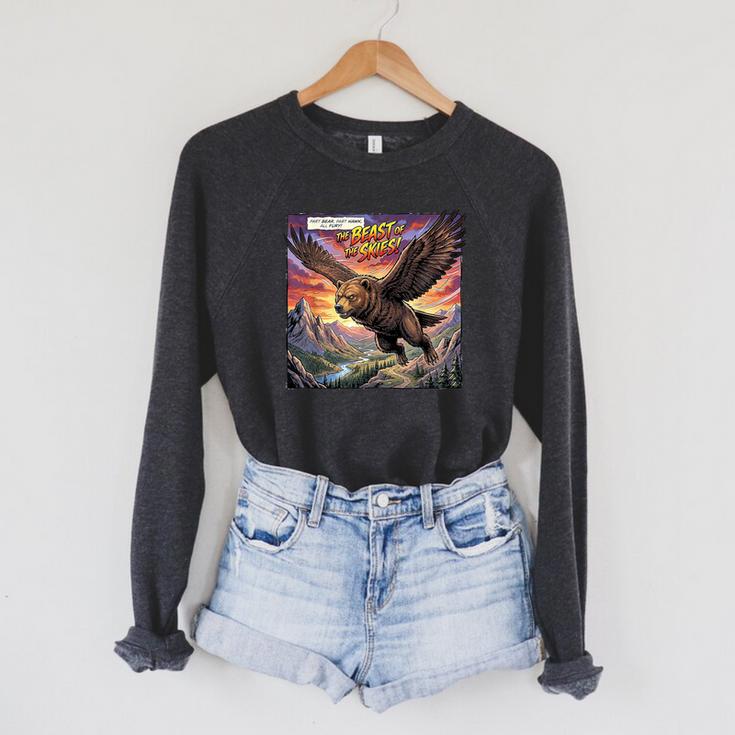 Hawk Bear Hybrid Comic Book Style Raglan Sleeve Sweatshirt