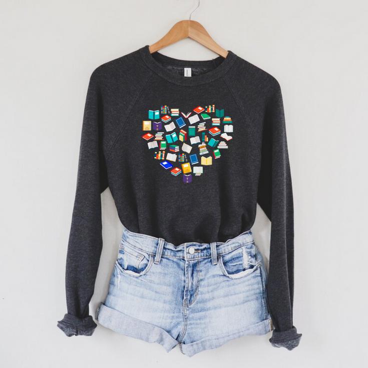 Heart Of Books Book Lover Heart Shape Reading Raglan Sleeve Sweatshirt