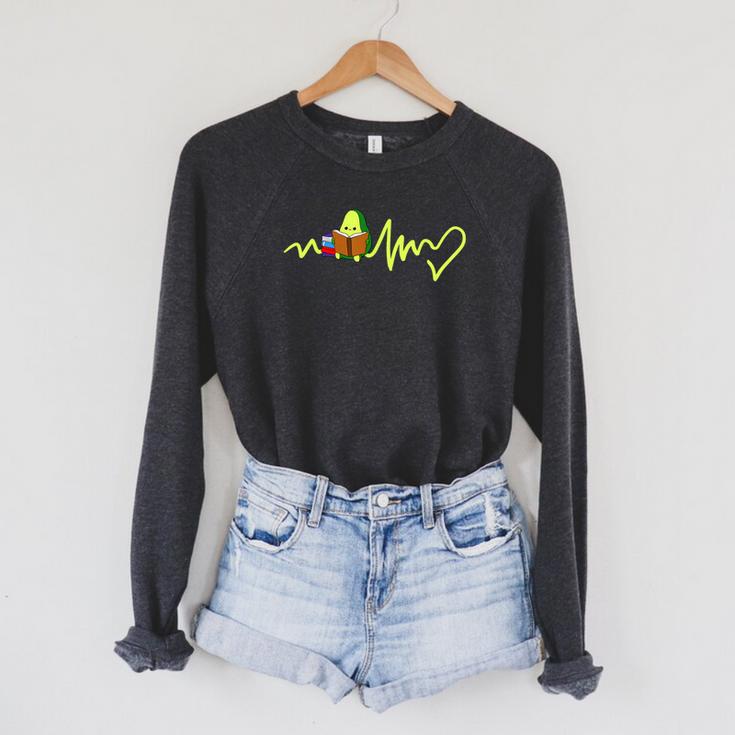 Heartbeat Avocado Reading Book Raglan Sleeve Sweatshirt