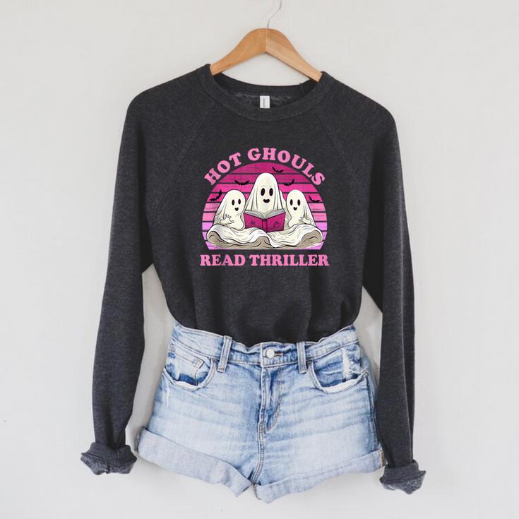 Hot Ghouls Read Thriller Spooky Book Club Reading Lovers Raglan Sleeve Sweatshirt