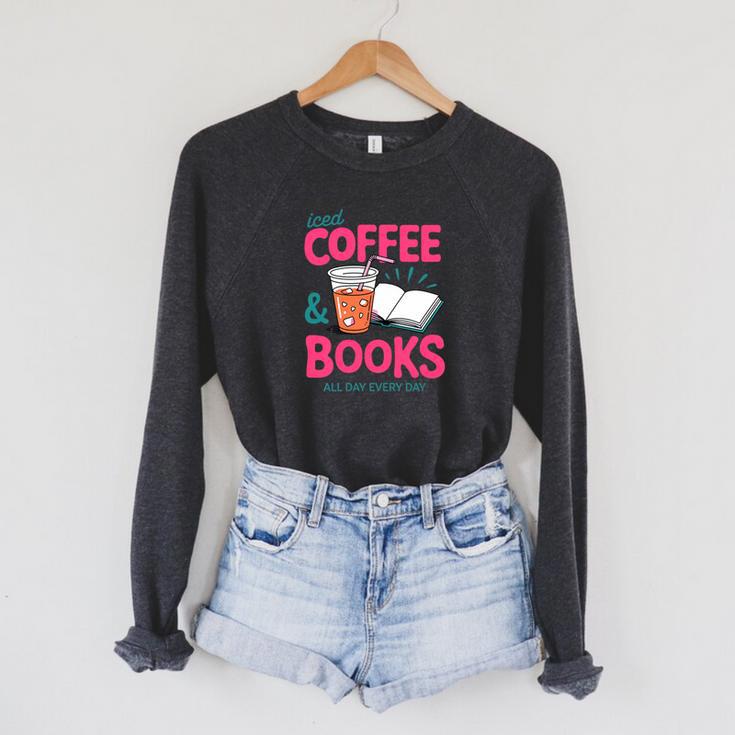 Iced Coffee & Books Reading Lover Trendy Summer Premium Tri-Blend Raglan Sleeve Sweatshirt