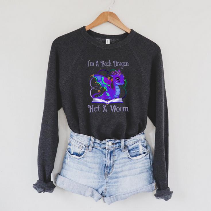 I'm a Book Dragon Not a Worm Dragons Reading Raglan Sleeve Sweatshirt