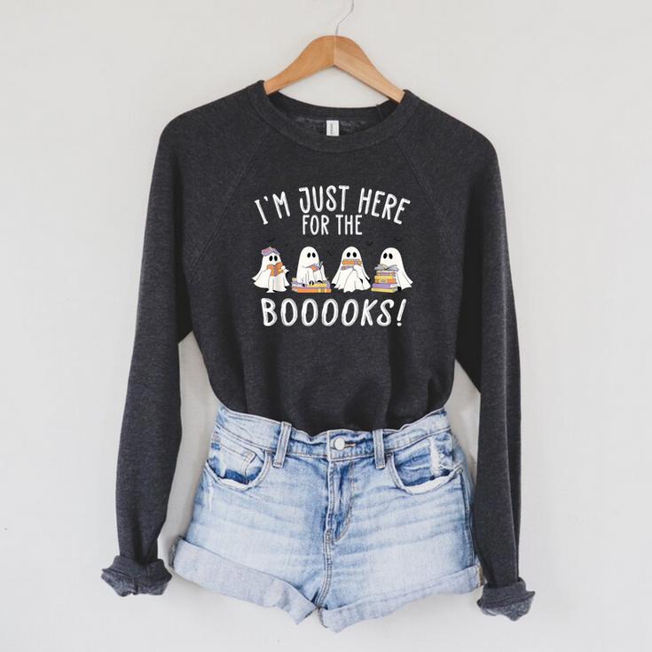 I'm Just Here For The Books Cute Halloween Ghost Reading Raglan Sleeve Sweatshirt