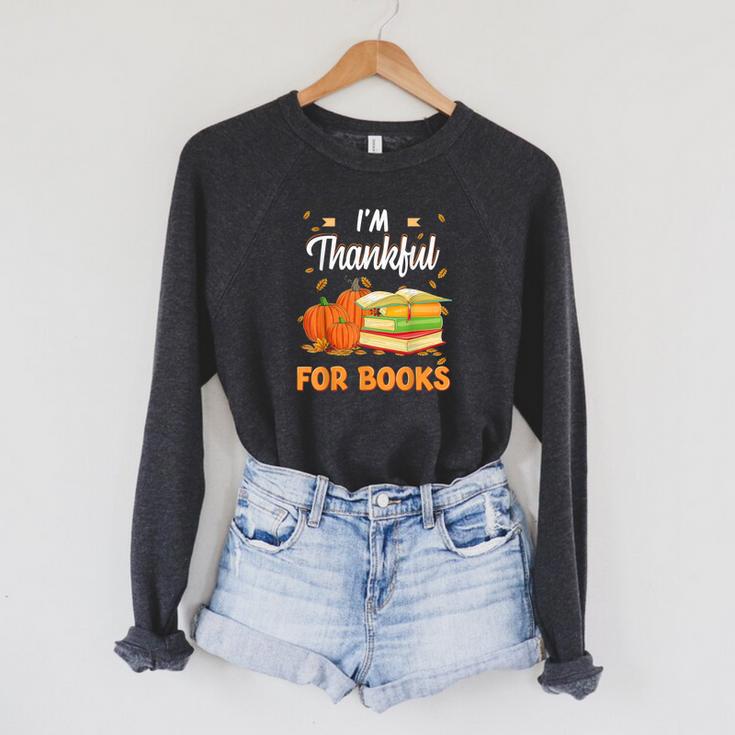 I'm Thankful For Books Lover Reading Pumpkin Thanksgiving Raglan Sleeve Sweatshirt