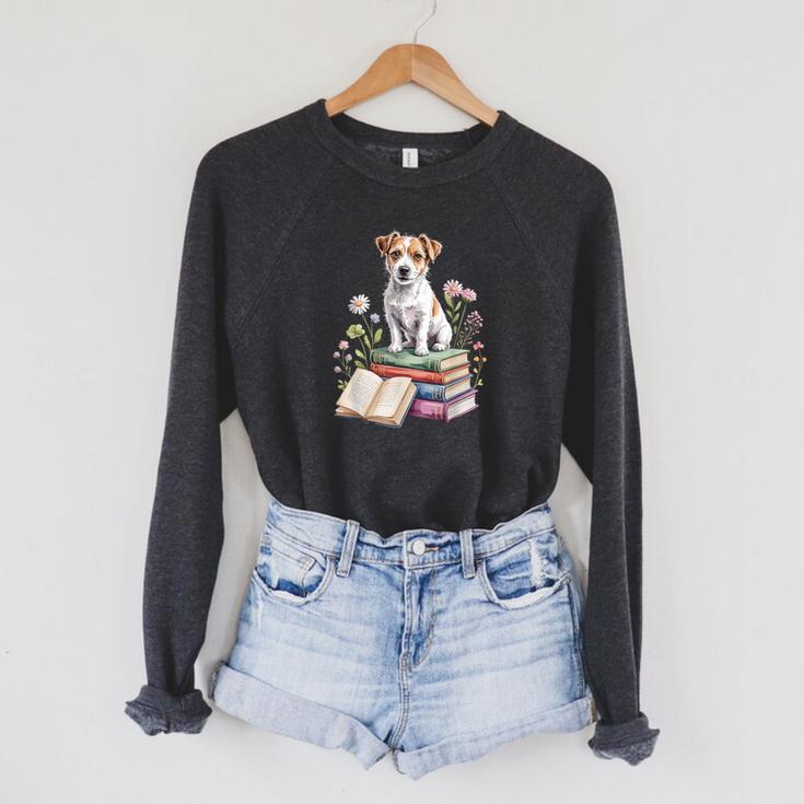 Jack Russell Terrier Bookworm Flowers Book Reading Books Raglan Sleeve Sweatshirt
