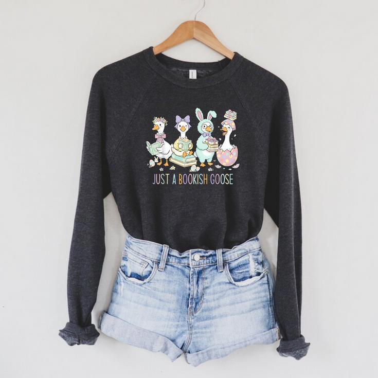 Just A Bookish Goose Bunny Easter Day Reading Book Lover Raglan Sleeve Sweatshirt