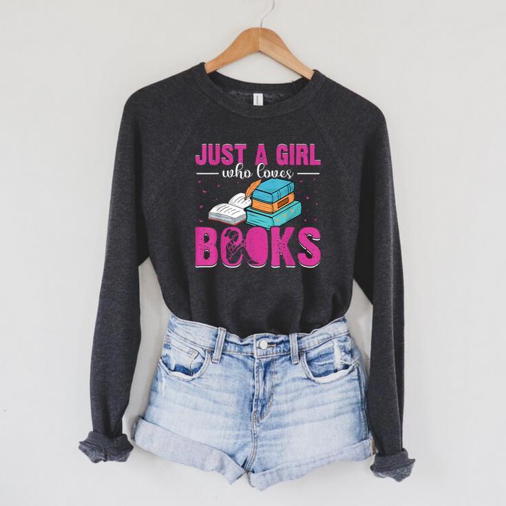Just a Girl Who Loves Books Book Lover Reader Bookworm Raglan Sleeve Sweatshirt