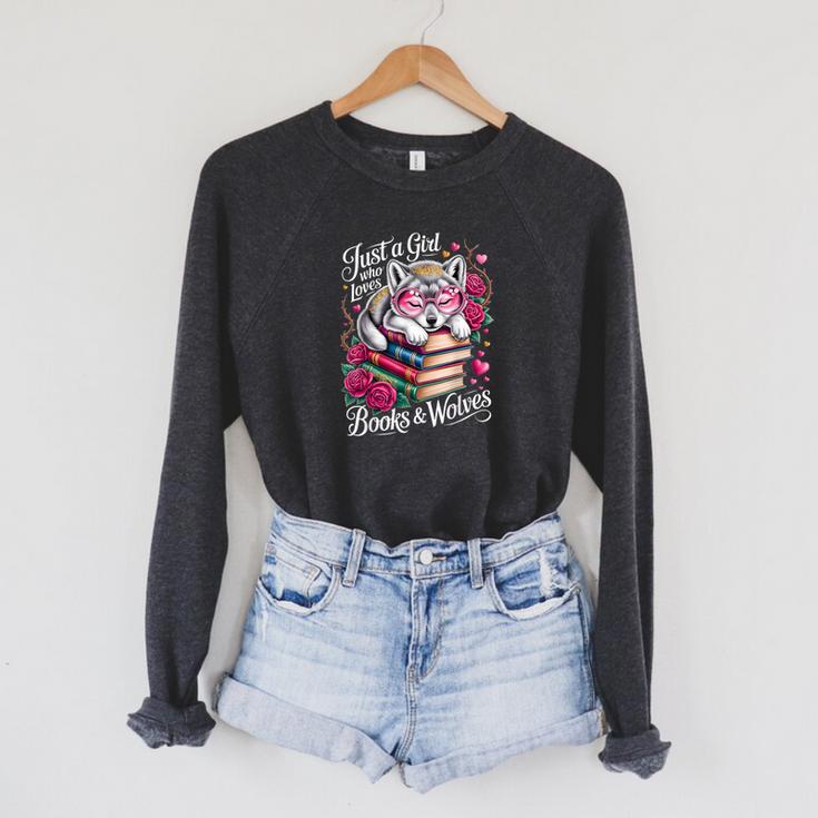 Just A Girl Who Loves Books And Wolves Cute Reading Nerd Raglan Sleeve Sweatshirt