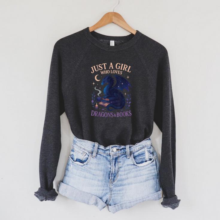 Just a Girl Who Loves Dragons And Books Fantasy Raglan Sleeve Sweatshirt Just a Girl Who Loves Dragons And Books Fantasy Raglan Sleeve Sweatshirt