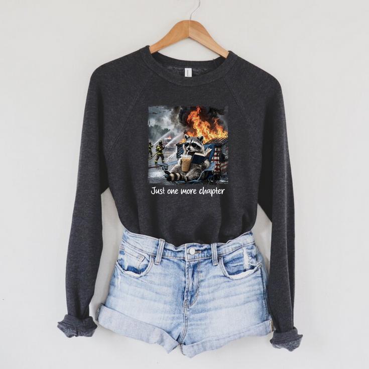 Just One More Chapter Dumpster Raccoon Reading Book Raglan Sleeve Sweatshirt