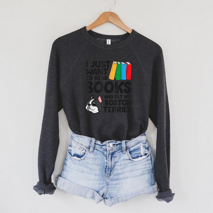 I Just Want To Read Books And Pet My Boston Terrier Raglan Sleeve Sweatshirt