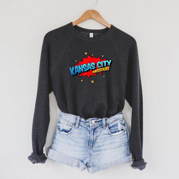 Kansas City Missouri MO Pop Art Comic Book Inspired Raglan Sleeve Sweatshirt