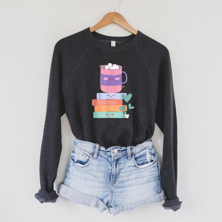 Kawaii Pastel Goth Cute Hot Chocolate Book Lover Anime Art Raglan Sleeve Sweatshirt