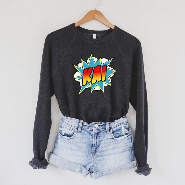 Kids Boys Kai Name Personalized Comic Book Superhero Raglan Sleeve Sweatshirt Kids Boys Kai Name Personalized Comic Book Superhero Raglan Sleeve Sweatshirt