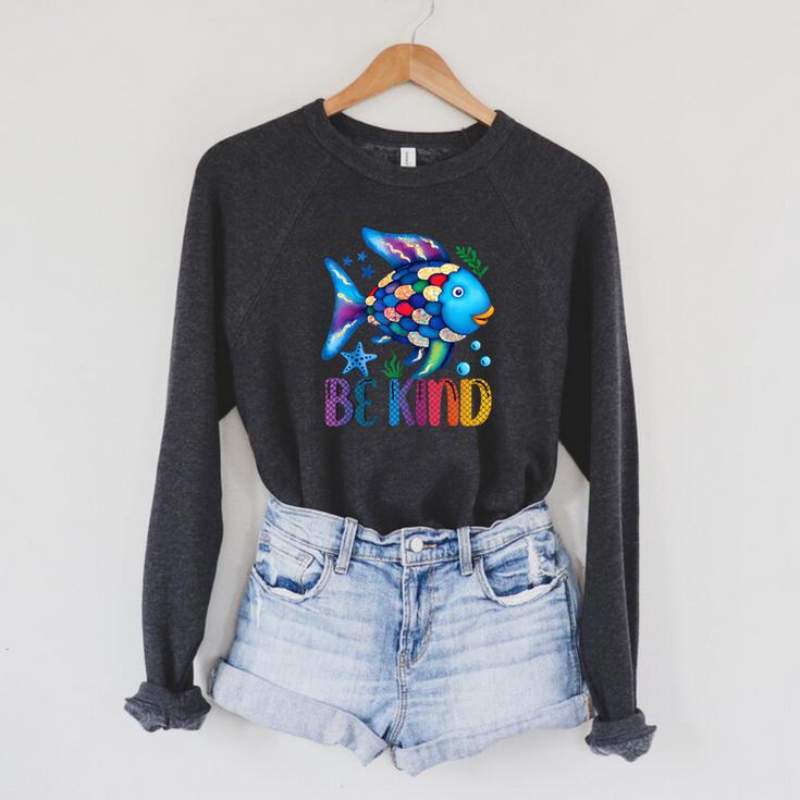 Kids Be Kind Rainbow Scale Fish Teacher Reading Book Toddler Raglan Sleeve Sweatshirt Kids Be Kind Rainbow Scale Fish Teacher Reading Book Toddler Raglan Sleeve Sweatshirt