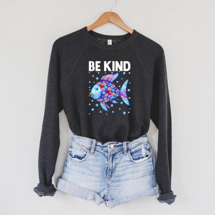 Be Kind Rainbow Scale Fish Teacher Reading Book Toddler Raglan Sleeve Sweatshirt