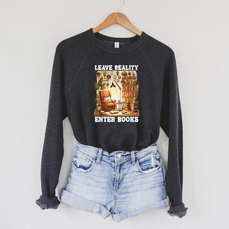 Leave Reality Enter Books Bookworm Reading Book Raglan Sleeve Sweatshirt
