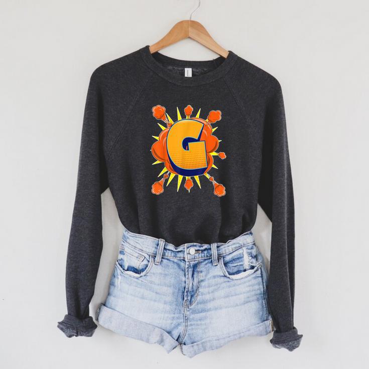 Letter G Initial Comic Book Vintage Matching Family Fun Raglan Sleeve Sweatshirt