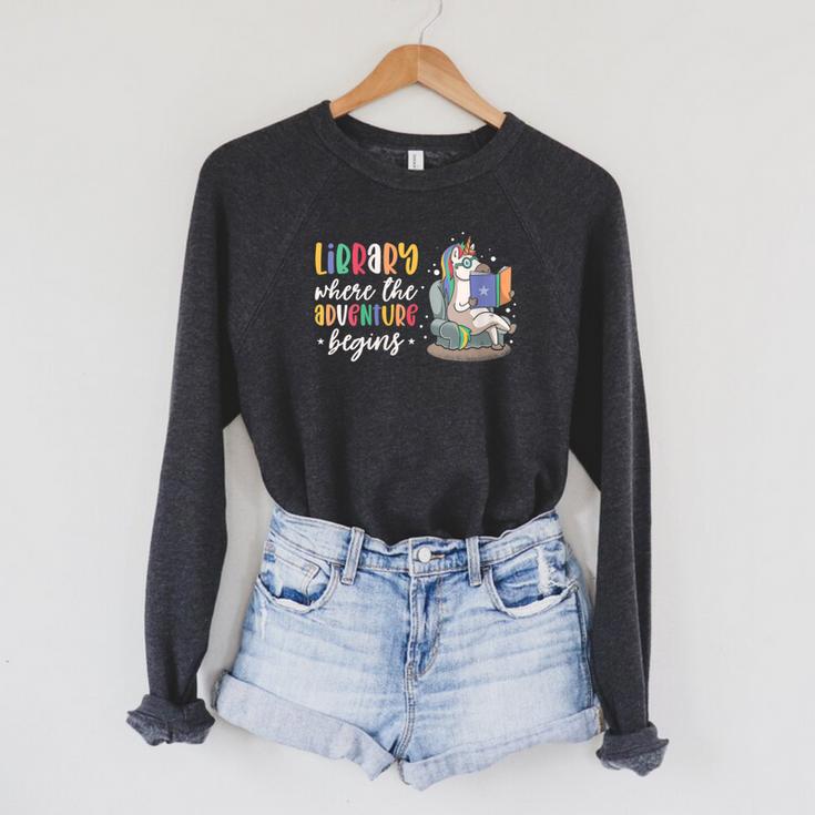 Librarian Book Reader Reading Unicorn Adventure Raglan Sleeve Sweatshirt