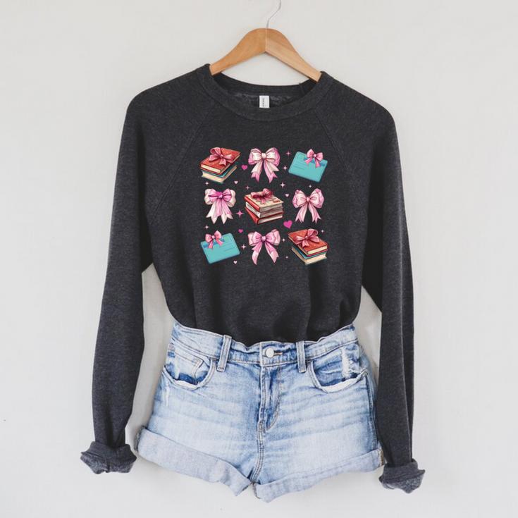 Librarian Library Books Girl Coquette Bow Pink Mom Raglan Sleeve Sweatshirt