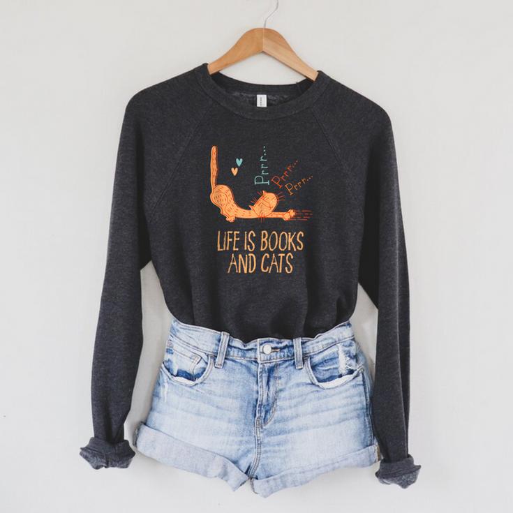 Life Is Books And Cats Book Lover Cat Mom Bookworm Cat Dad Raglan Sleeve Sweatshirt Life Is Books And Cats Book Lover Cat Mom Bookworm Cat Dad Raglan Sleeve Sweatshirt
