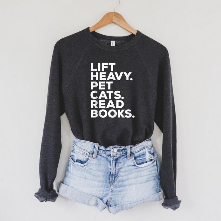 Lift Heavy Pet Cats Read Books Gym Workout Weight Lifter Raglan Sleeve Sweatshirt Lift Heavy Pet Cats Read Books Gym Workout Weight Lifter Raglan Sleeve Sweatshirt