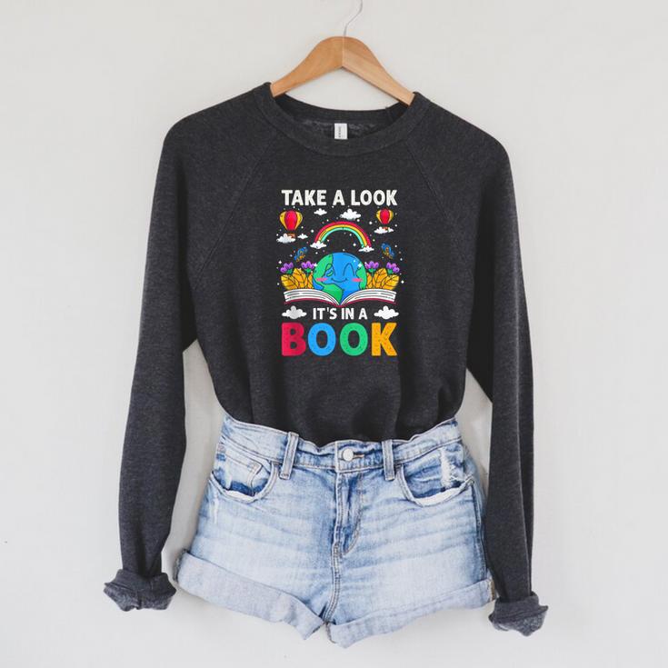 Take A Look It's In A Book Reading Vintage Retro Rainbow Raglan Sleeve Sweatshirt Take A Look It's In A Book Reading Vintage Retro Rainbow Raglan Sleeve Sweatshirt