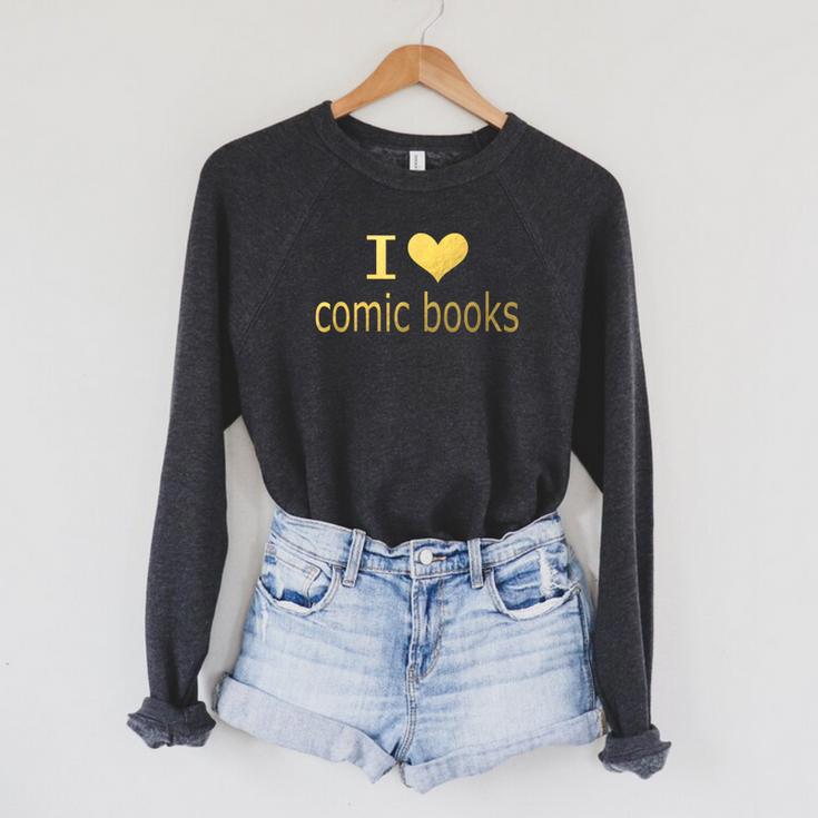 I Love Comic Books Manga Graphic Novel Heart Raglan Sleeve Sweatshirt