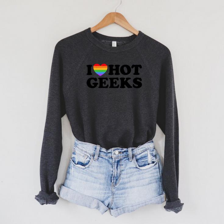 I Love Hot Geeks Cute Pride Gamer Book Nerd Fandom Fan Premium Tri-Blend Raglan Sleeve Sweatshirt