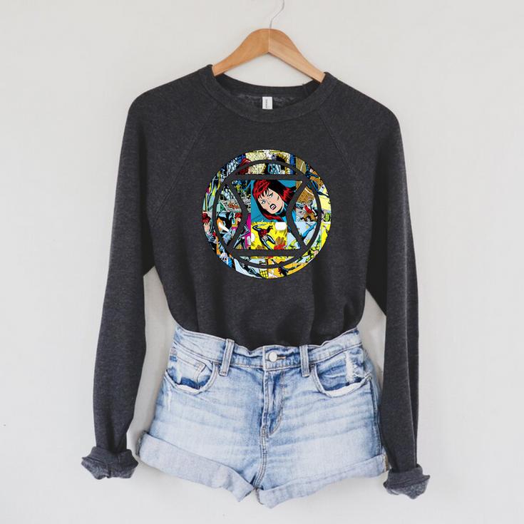 Marvel Widow Retro Comic Book Filled Spy Icon Raglan Sleeve Sweatshirt