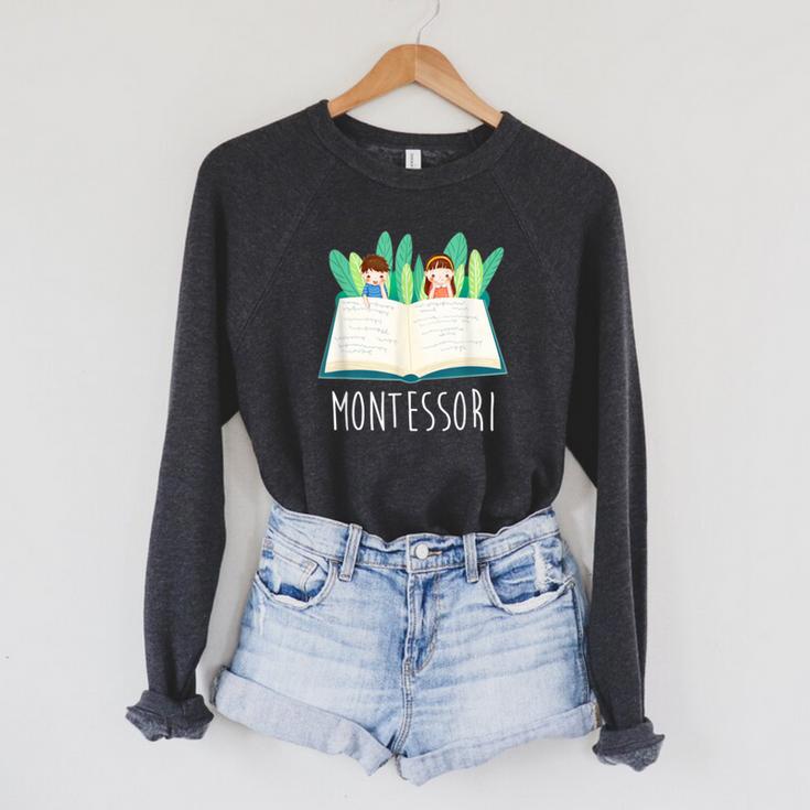 Montessori Learning Teacher Student Reading Books For Men Women Kids Raglan Sleeve Sweatshirt