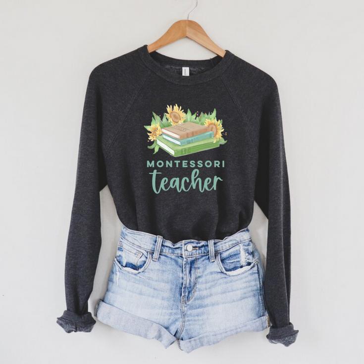Montessori Teacher Books Sunflowers School Education Learn Raglan Sleeve Sweatshirt