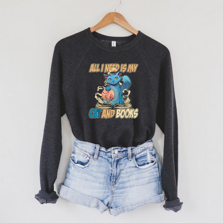All I Need Is My Cat And Books Cute Cat Raglan Sleeve Sweatshirt All I Need Is My Cat And Books Cute Cat Raglan Sleeve Sweatshirt