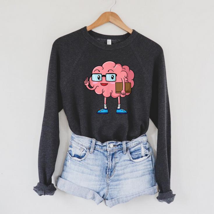 Nerd Brain With Book And Glasses Raglan Sleeve Sweatshirt