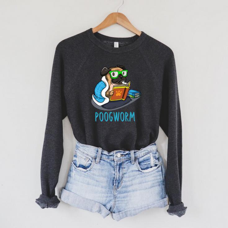 Nerdy Pug Reading Books Poogworm Pug Bookworm Raglan Sleeve Sweatshirt