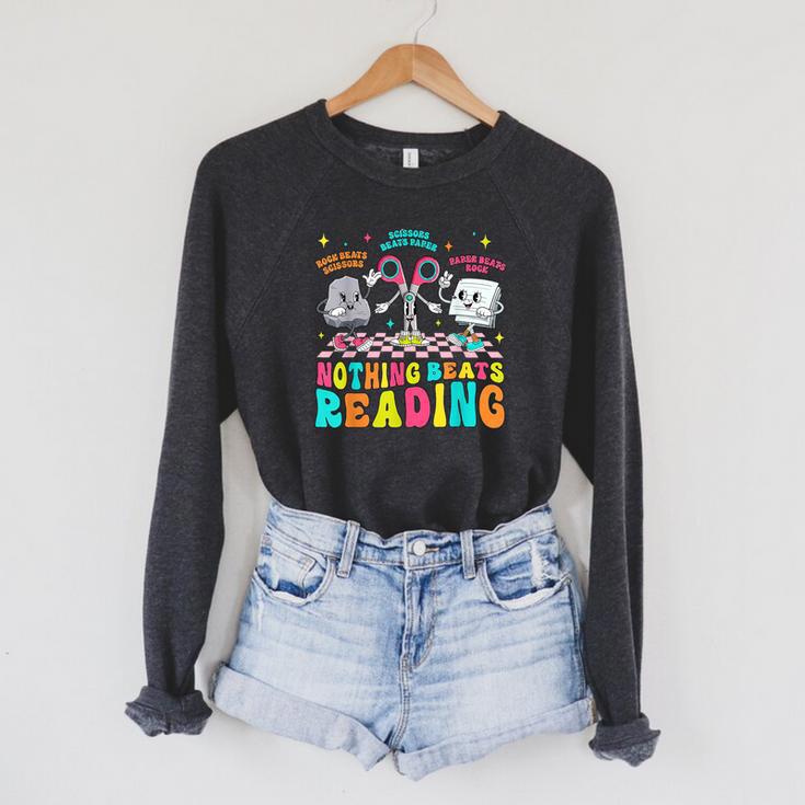 Nothing Beats Reading Cute Rock Paper Scissors Book Lover Raglan Sleeve Sweatshirt