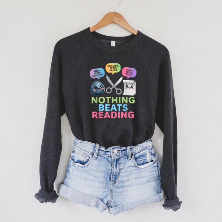 Nothing Beats Reading Rock Paper Scissors Game Book Lover Raglan Sleeve Sweatshirt