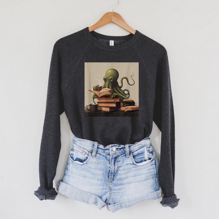 Octopus Reads a Book Book Lovers Raglan Sleeve Sweatshirt Octopus Reads a Book Book Lovers Raglan Sleeve Sweatshirt